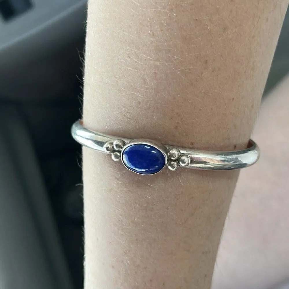Vintage Navajo Cuff Bracelet Sterling Silver 925 Lapis Lazuli Blue 28g Boho 20s